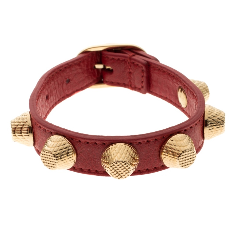 Balenciaga Arena Giant Stud Red Leather Bracelet